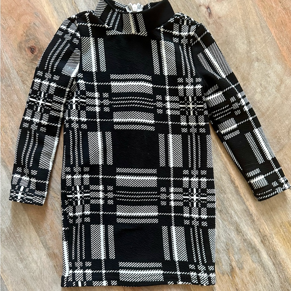 Mod Black and White Plaid Turtleneck Dress